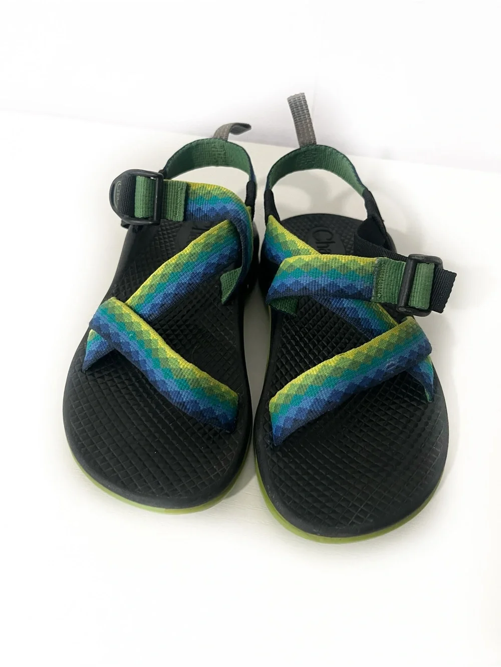 Chaco Kids Z/1 Eco Tread Blue/Green/Yellow Sandals Sz 1